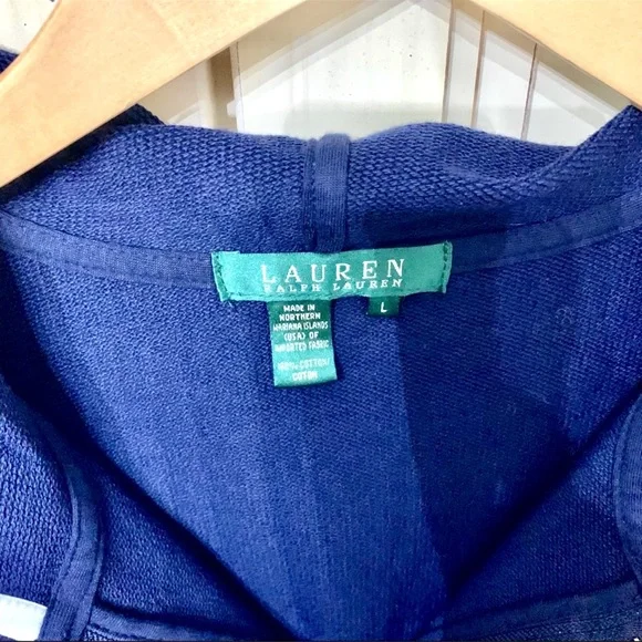 Lauren RL Cardigan NWOT Sweater Hoodie Navy Blue White L - Picture 5 of 6